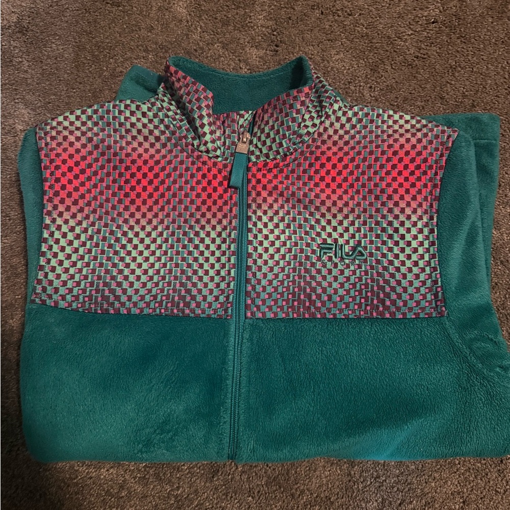Fila Fuzzy Teal and Pink Fleece Jacket